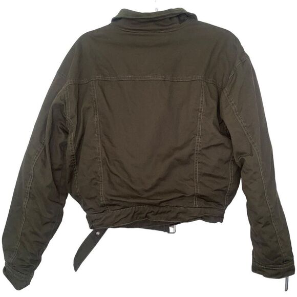 Pacsun Olive Green Zip Up Bomber Women’s Flight Jacket Asymmetrica Zipper - Picture 8 of 11